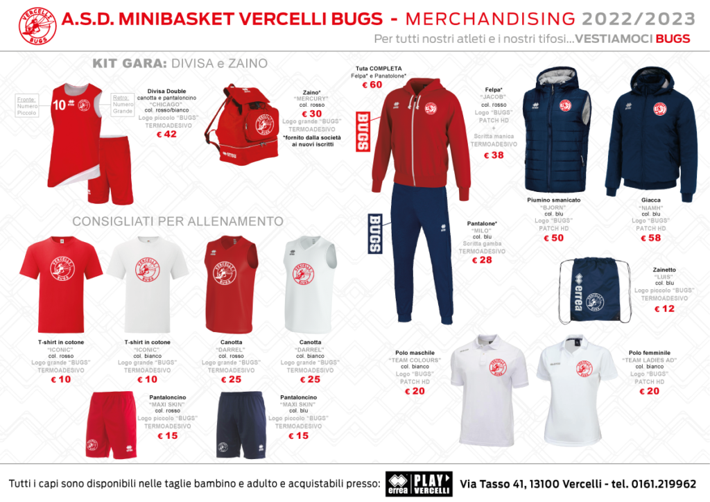 Brochure Merchandising Minibasket Vercelli BUGS 2022/2023